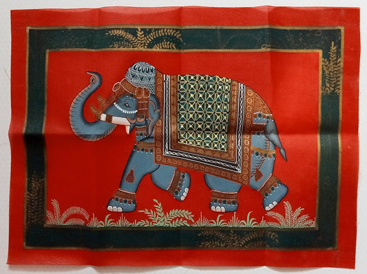 India vintage hand painting on cloth ELEPHANT 9 x 12 inches