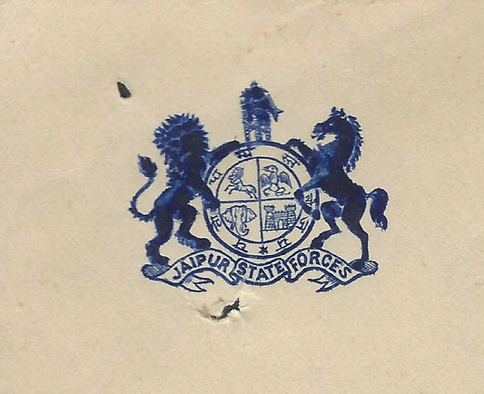 India Crested Letter HEADQUARTERS JAIPUR ARMY with ARMY OBLITERATED used 1945