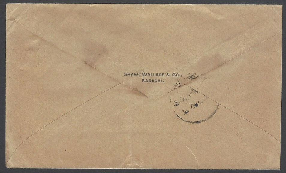 AOPIMT India KEdVII 1909 cover canc KARACHI dc