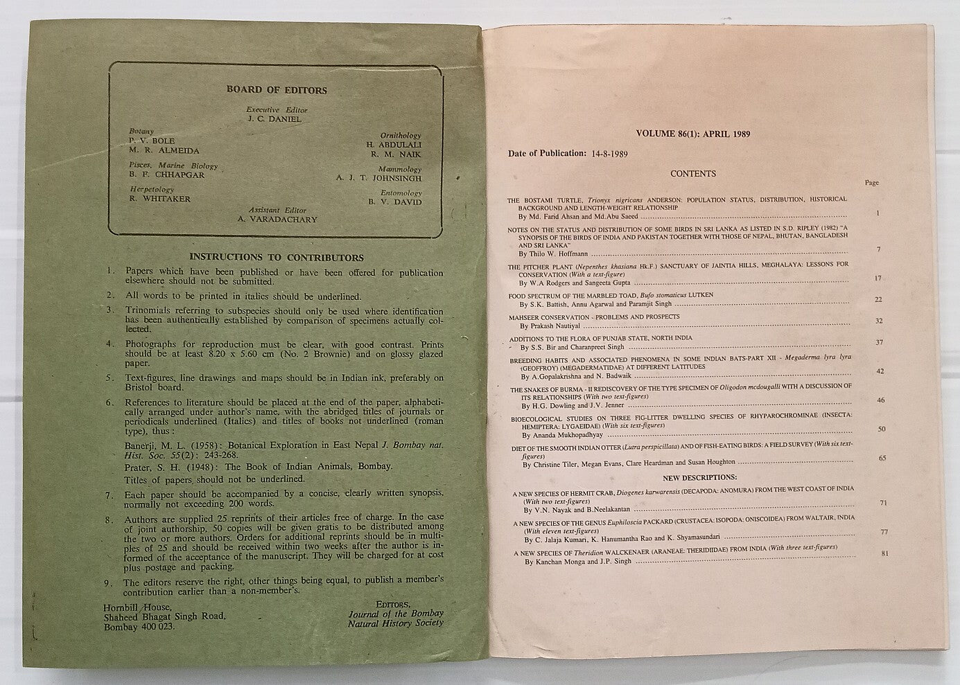 AOP India JOURNAL OF THE BOMBAY NATURAL HISTORY SOCIETY April 1989