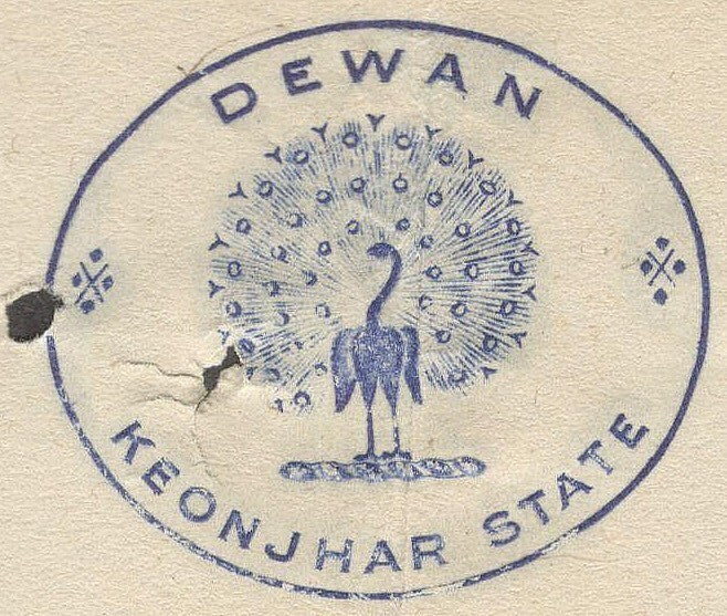 India 1946 crested letter DEWAN KEONJHAR STATE signed