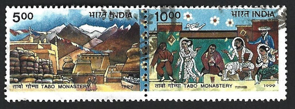 India 1999 Buddhist Tabu Monastery se-tenant pair used