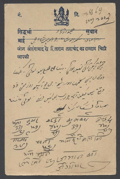 AOPIMT India Hyderabad State 4p uprated advertisement postal card used