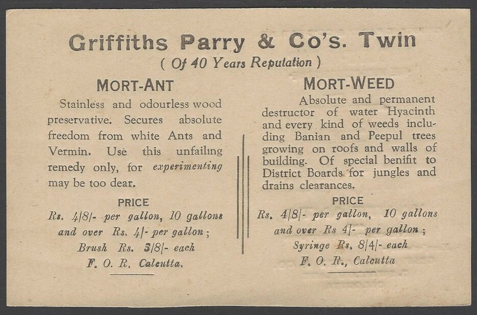 India KGV 1/2a postal card with MORT-ANT advertisement unused