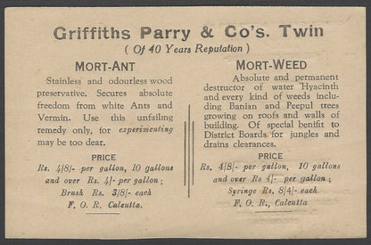 India KGV 1/2a postal card with MORT-ANT advertisement unused