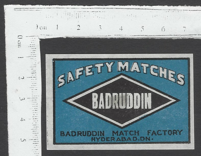 AOP India vintage matchbox label Badruddin by Badruddin Match Factory, Hyderabad