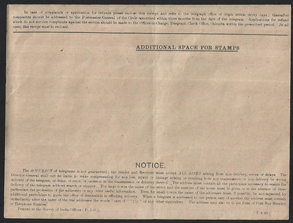 India 1948 mint telegram printed by SURVEY OF INDIA