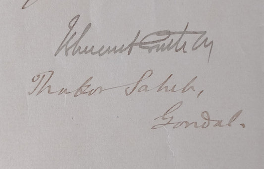 AOP India 1900 letter signed Maharaja of Gondal Bhagwatsinhji