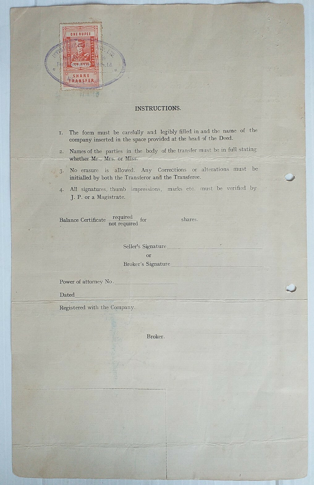 India Jaipur State Share Transfer stamps on forms signed R K Birla (2)