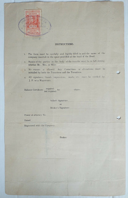 India Jaipur State Share Transfer stamps on forms signed R K Birla (2)