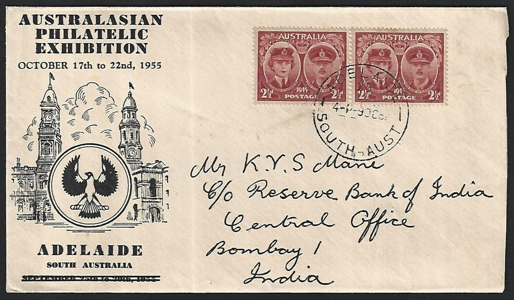 Australia 1955 Australasian Philatelic Exhibition cover to India