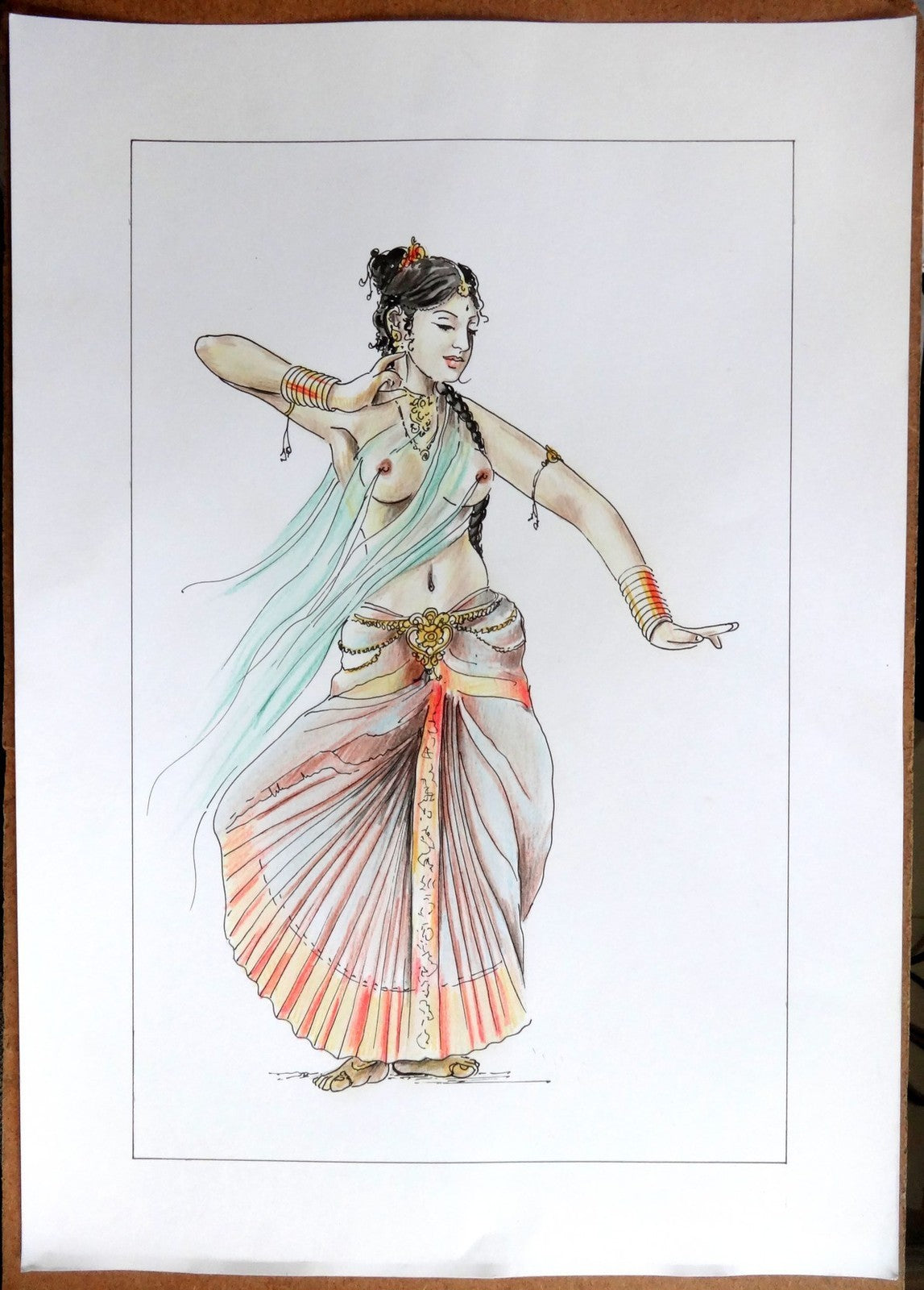 Nude Indian Beauty watercolours, crayons & ink on card 11.5” x 17.5”