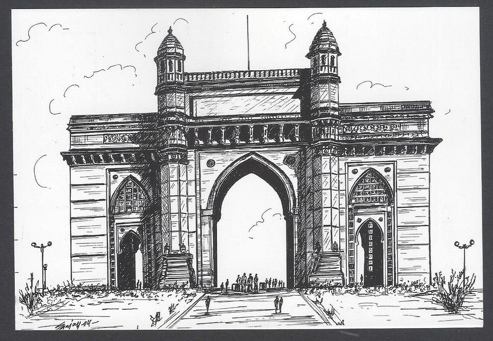 AOP India BOMBAY sketch postcard GATEWAY OF INDIA