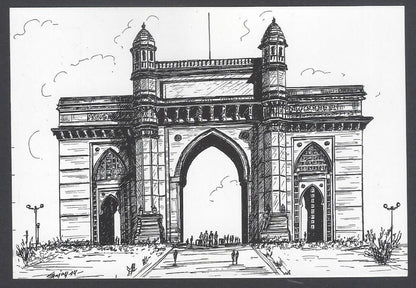 AOP India BOMBAY sketch postcard GATEWAY OF INDIA