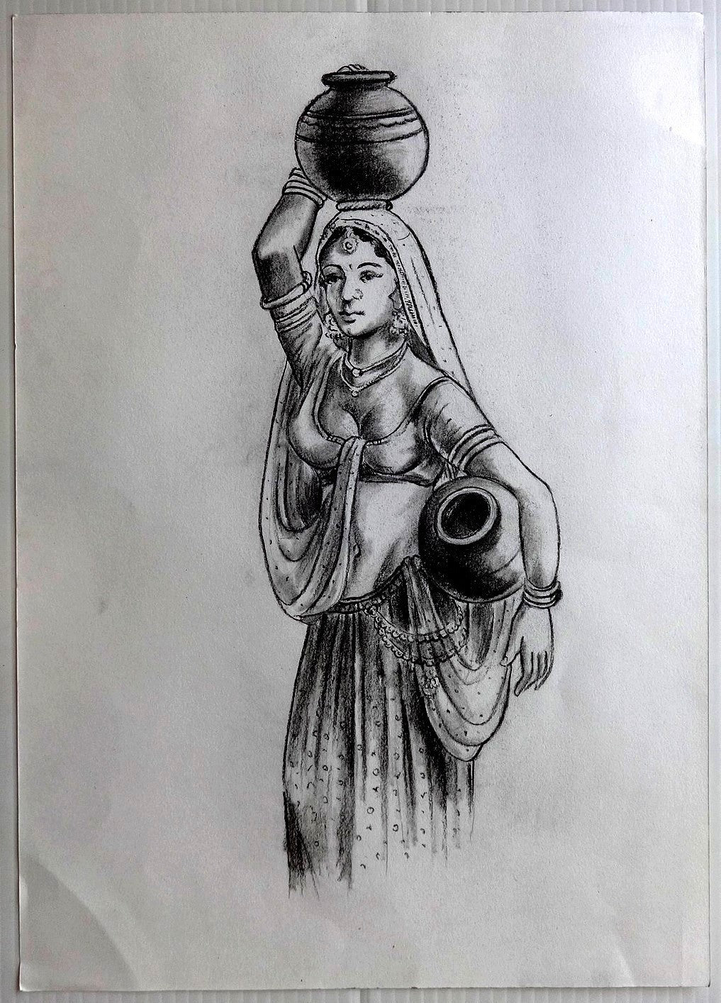 India Indian Beauty pencil & charcoal on card 11” x 15.5”