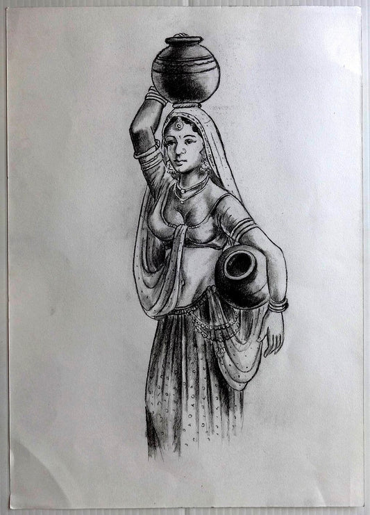 India Indian Beauty pencil & charcoal on card 11” x 15.5”