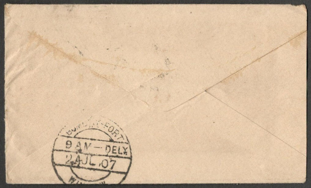(AOP) India KEdVII 1907 cover canc. sc "L-59/S.M.O. DELHI/22JL/07"