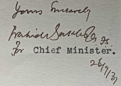 India 1931 crested letter CHIEF MINISTER / BAHAWALPUR GOVERNMENT