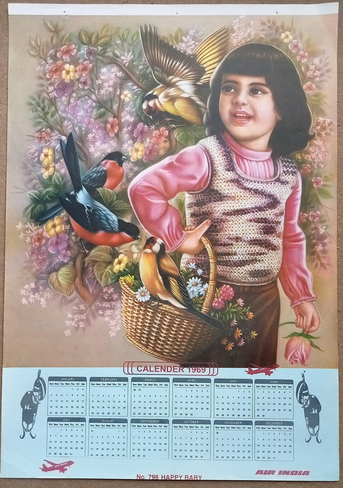 AIR INDIA 1969 poster calender 798 - HAPPY BABY - R