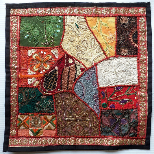 Vintage multipurpose Indian mat wi hand embroidery, sequins, beads, zari, etc