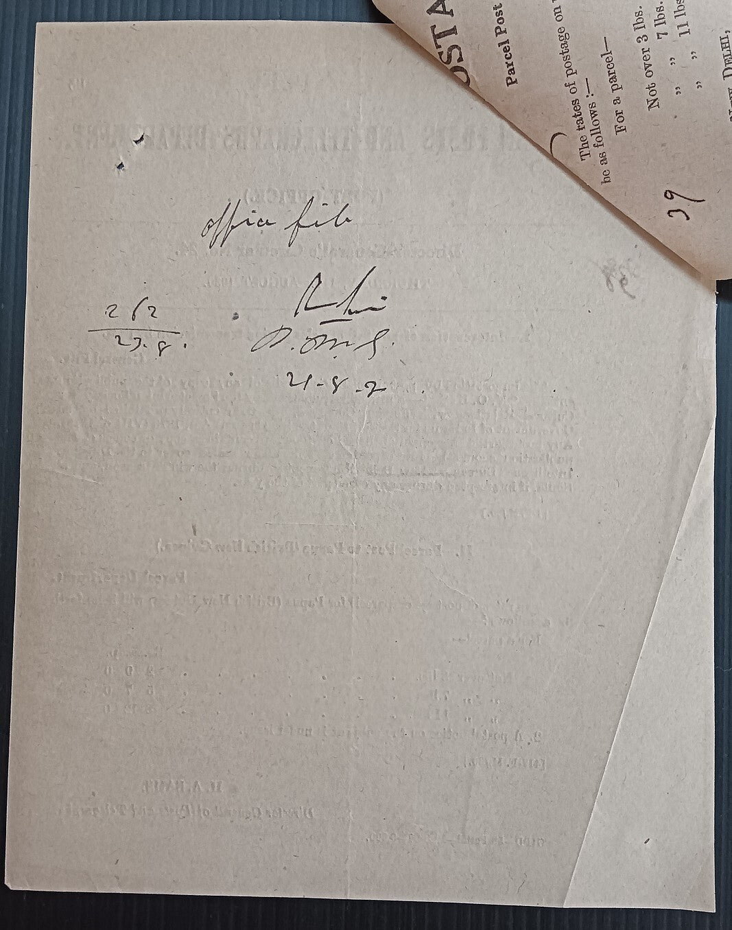 India POSTAL NOTICE 1930 Parcel Post to Papua (British New Guiana) + CIRCULAR