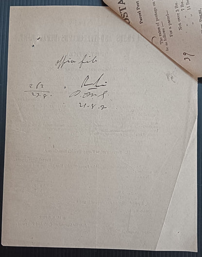 India POSTAL NOTICE 1930 Parcel Post to Papua (British New Guiana) + CIRCULAR