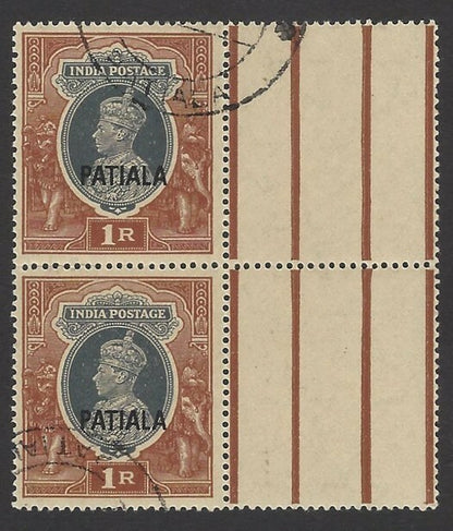 India Patiala State 1941-6 KGVI 1R used pair SG 102 £170.00