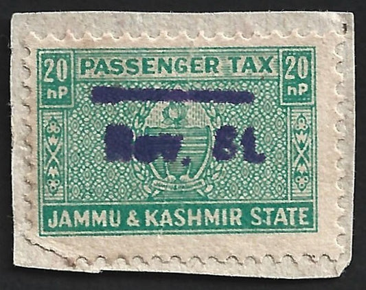 AOP India Jammu & Kashmir State 20np Passenger Tax overprinted "Rev St."