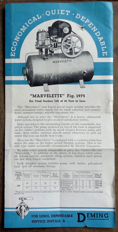 India 1939 advertisement leaflet for DEMING SHALLOW WELL PUMP