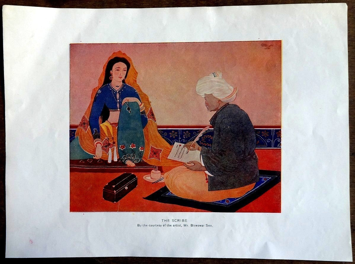 India c.1920s print THE SCRIBE by Bireswar Sen28.5cm x 21cm