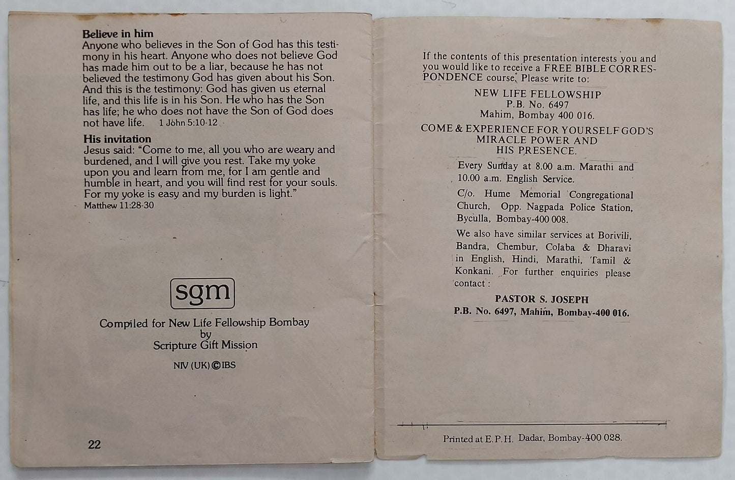 AOP India vintage booklet about Jesus & Bombay NEW LIFE FOR BOMBAY