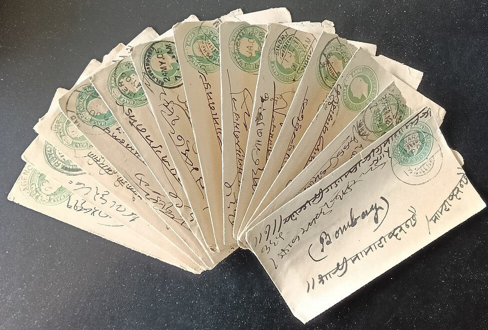India KEdVII 1/2a green envelopes x 100 selected for condition WHOLESALE