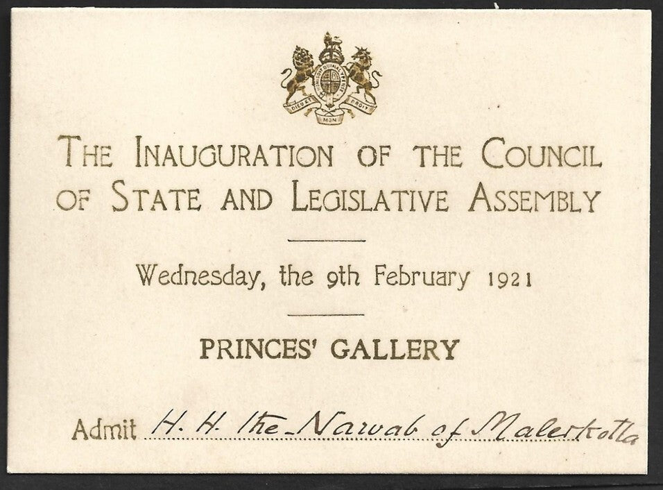 1921 Duke Connaught INDIA VISIT Inaug Legislative Assemb Princes' Gallery invite