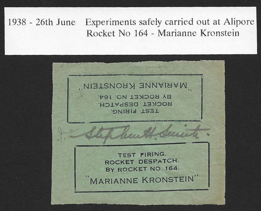 1938 rocket India label MARIANNE KRONSTEIN No. 164 tete-beche pair signed