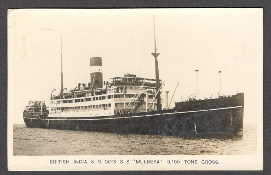 British India S N Co., SS MULBERA real photo postcard PU 1938