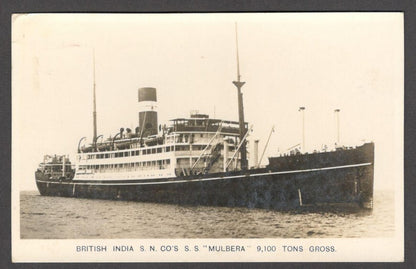 British India S N Co., SS MULBERA real photo postcard PU 1938