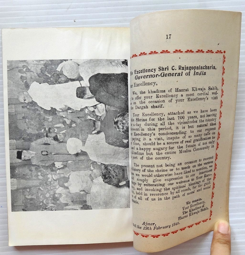 DARGAH KHWAJA SAHIB Ajmer visit by C.Raja Gov Gen of India 76pgs