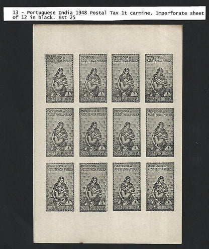 Portuguese India Assistenza 1t rose proof in black sheet of 12