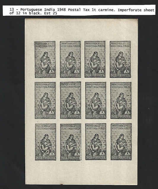 Portuguese India Assistenza 1t rose proof in black sheet of 12