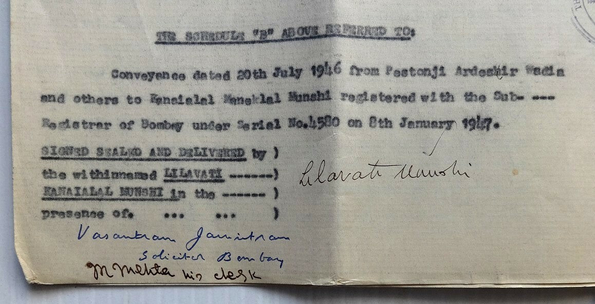 India 1957 Agreement signed Lilavati Munshi Freedom Fighter & Gandhi Associate