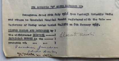 India 1957 Agreement signed Lilavati Munshi Freedom Fighter & Gandhi Associate