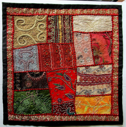 Vintage multipurpose Indian mat wi hand embroidery, sequins, beads, zari, etc