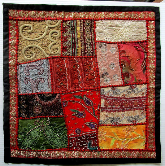 Vintage multipurpose Indian mat wi hand embroidery, sequins, beads, zari, etc