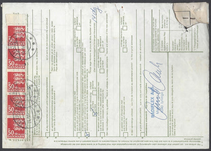 AOP Denmark #720A (1946 50Kr) x 7, etc. on parcel card to India