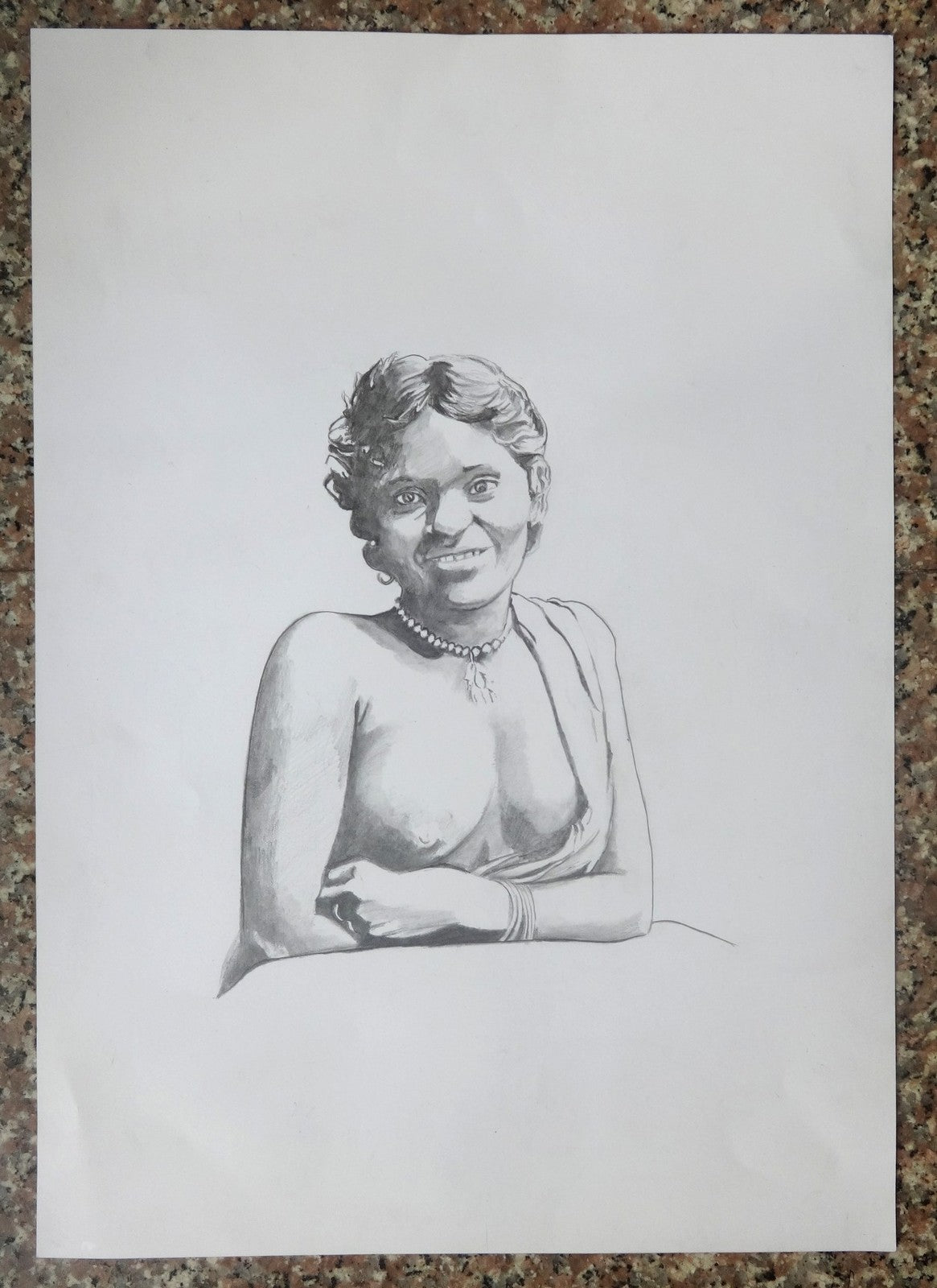 Indian topless Tribal Beauty mixed media painting on card 12” x 16.5”