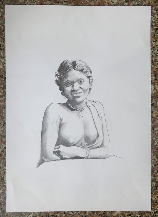 Indian topless Tribal Beauty mixed media painting on card 12” x 16.5”