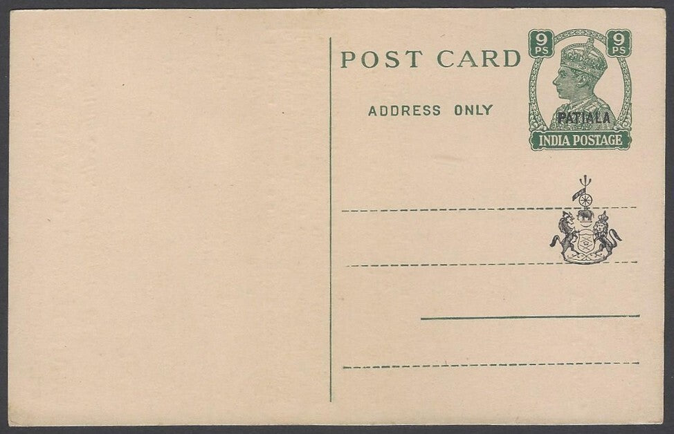 AOP India Patiala State KGVI 9p postal card unused HG #30
