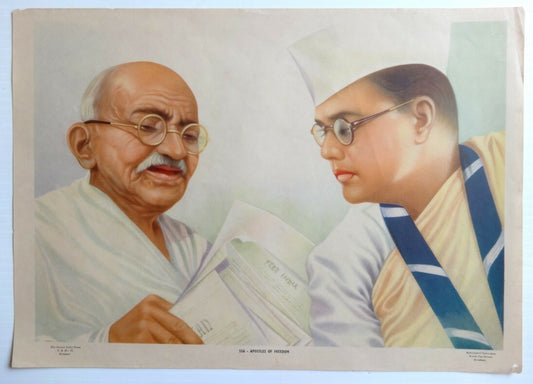 India vintage poster Apostles Gandhiji & Subhash Chandra Bose Orient Litho 10x14