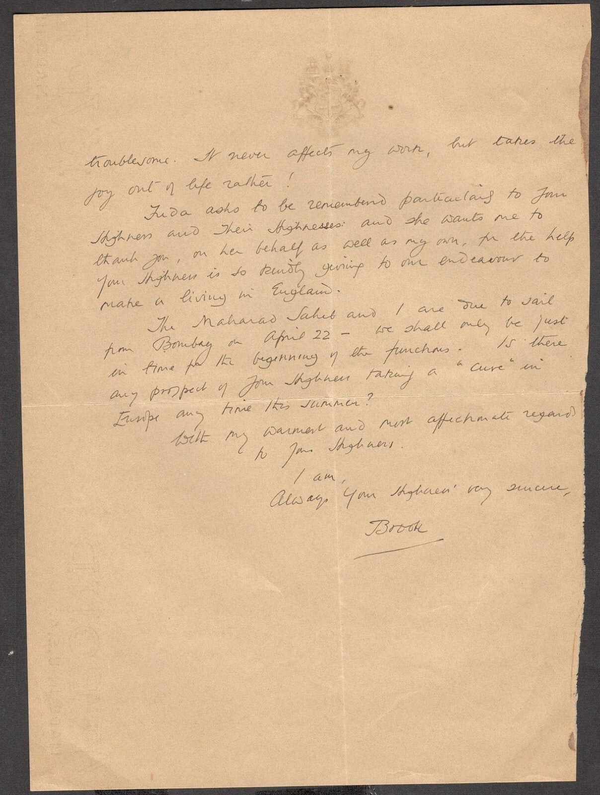 India 1937 crested letter KUTCH STATE