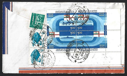 India 1984 President's Fleet Review se-tenant block of 4 on cover to Finland